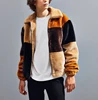 Polyester faux fur jacket for men Brown patchwork thick winter fleece turn down collar jacket custom