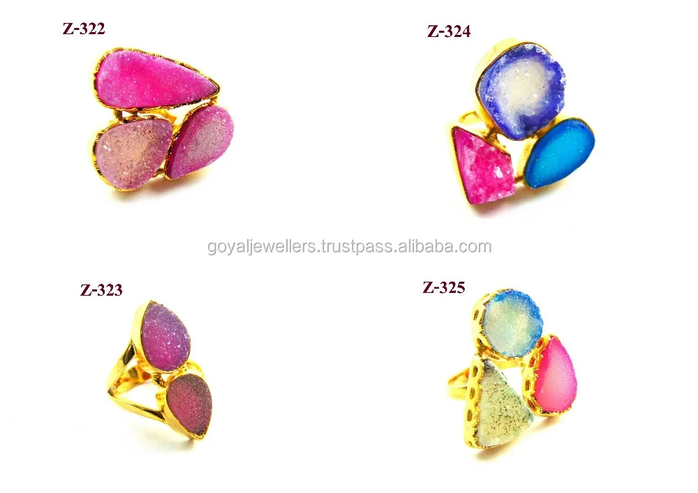 dazzling shape multi stone sugar druzy 24k gold plated for girl