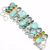 925 Silver Blue Topaz And Turquoise Gemstone Hand Wear Jewelry Bracelet