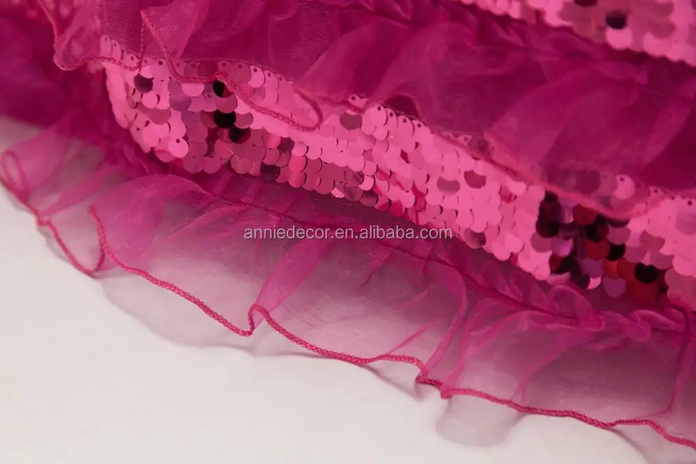 Fancy rose red sequin embroidered organza wedding table skirt