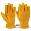 Leather Work Gloves Cowhide Utility Working Glove with a Detachable Magnet for Holding Screws, Nails, Bolts