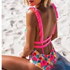 Free Shipping Bikini Manufacturer Girl Sexy Swimwear Women 11 Colors Swimsuit Print Floral One-Piece Ruffles Swimwear