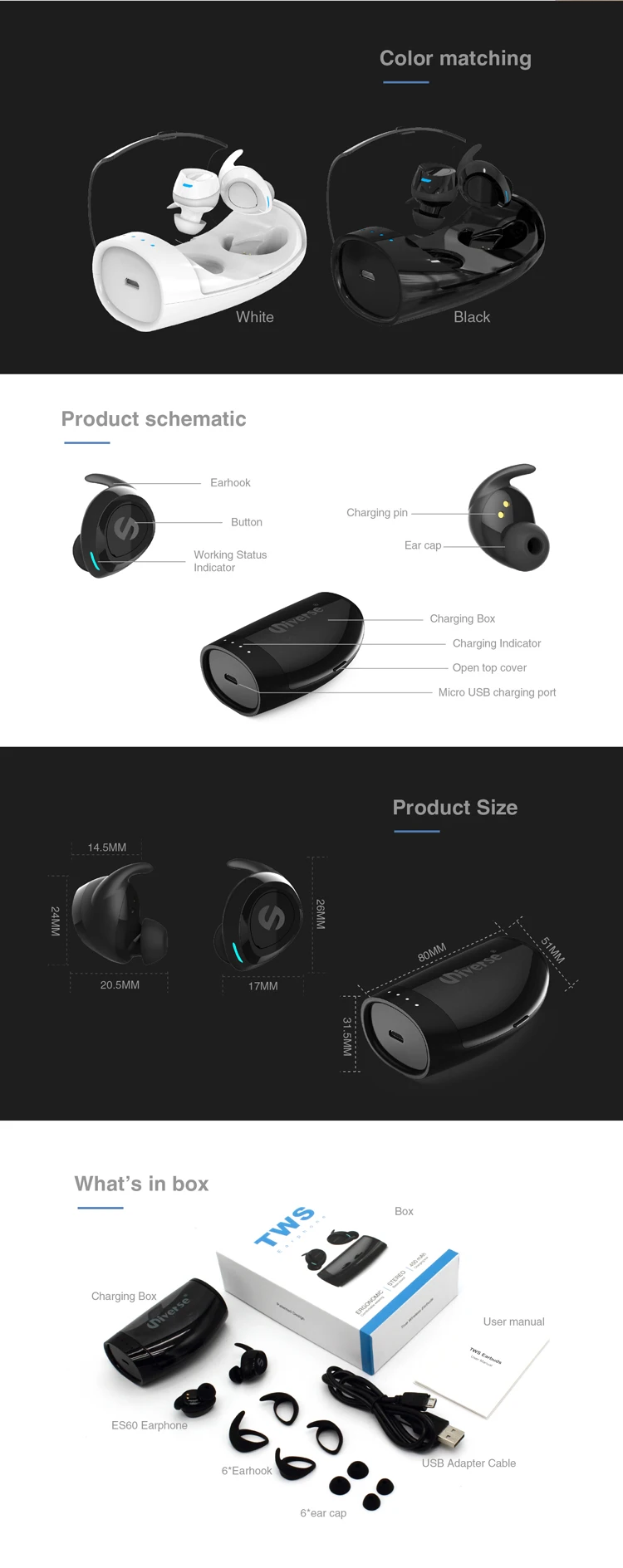 New TWS V5.0 Chipset: AB1526P Mini Bluetooth earphone Sport Stereo headphone True Wireless Earbuds Handsfree Headset - ANKUX.COM