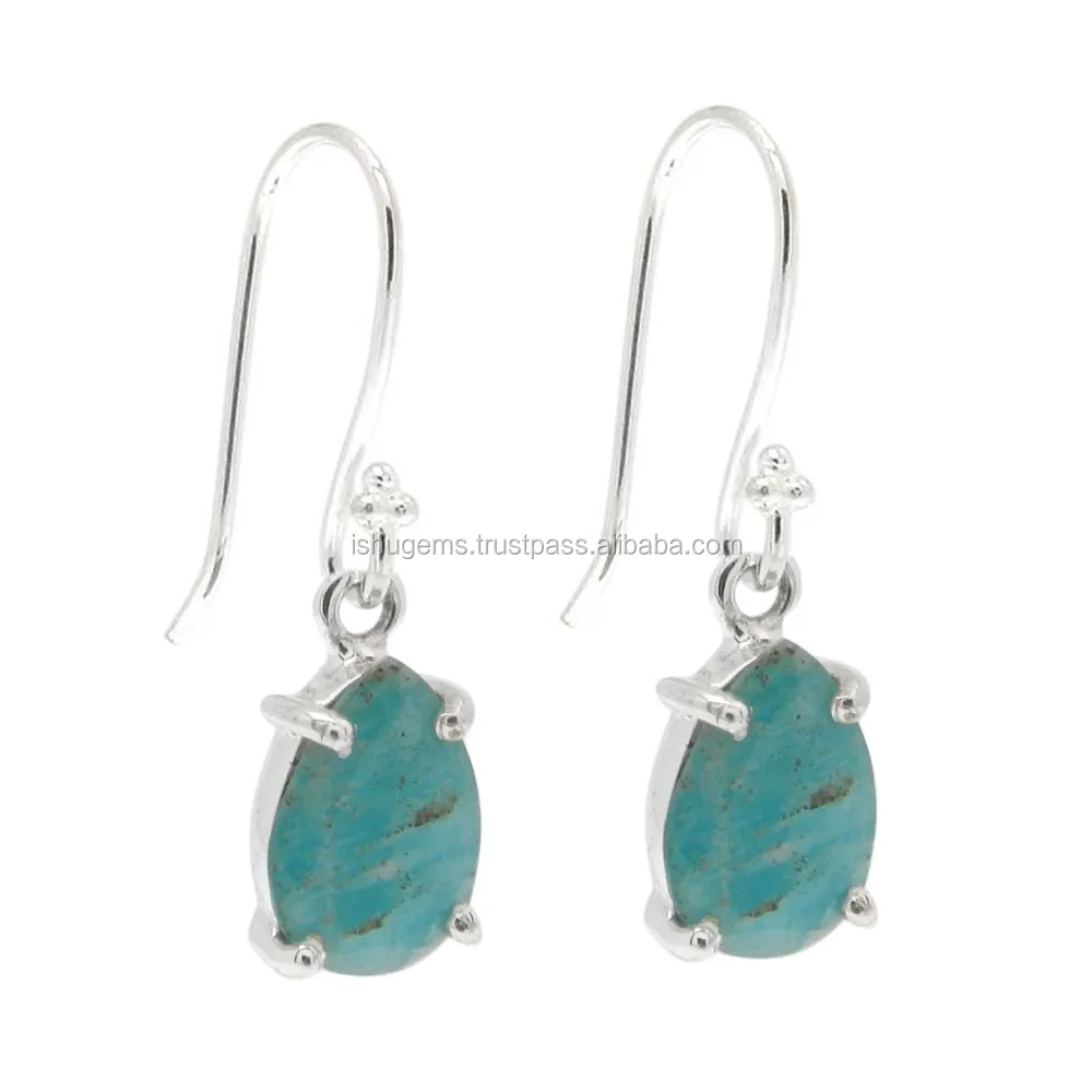Natural Amazonite Solid 925 Sterling Silver Dangle Women Statement Drop Earrings