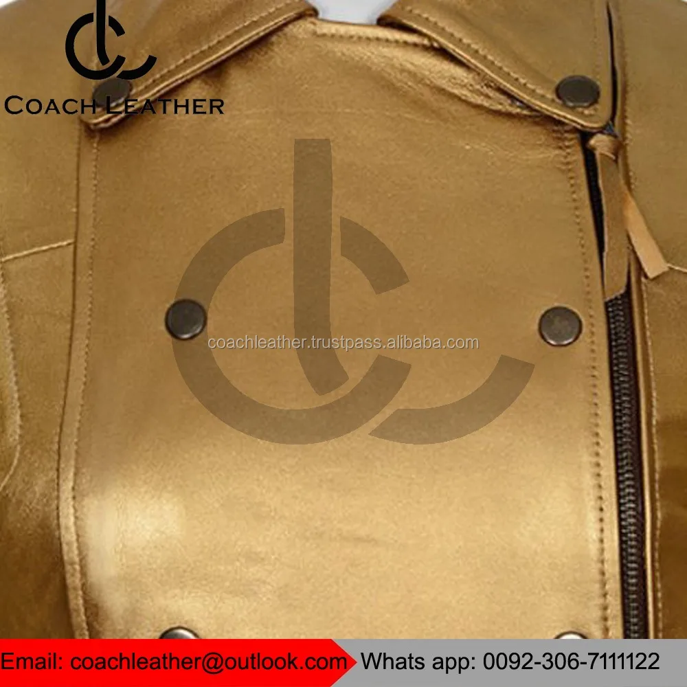 luxury expensive golden italian lamb leather biker fashion