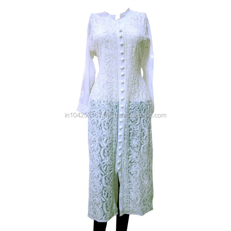 white chikan kurti neck design