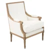 French Country White Cotton Cushion Wood Club Arm Chair