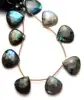 Natural Gemstone Strong Flash Fire Labradorite Faceted Heart Shape Briolette Beads 8
