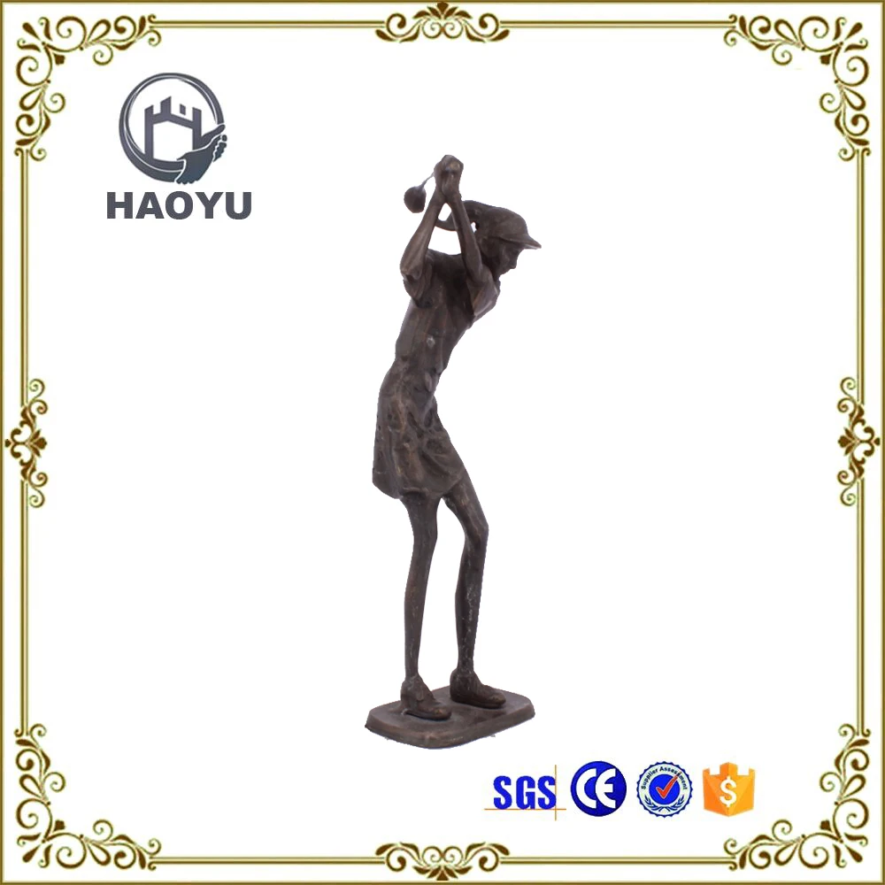 Casting Iron Metal Art Handicrafts Small Bronze Women Playing Golf