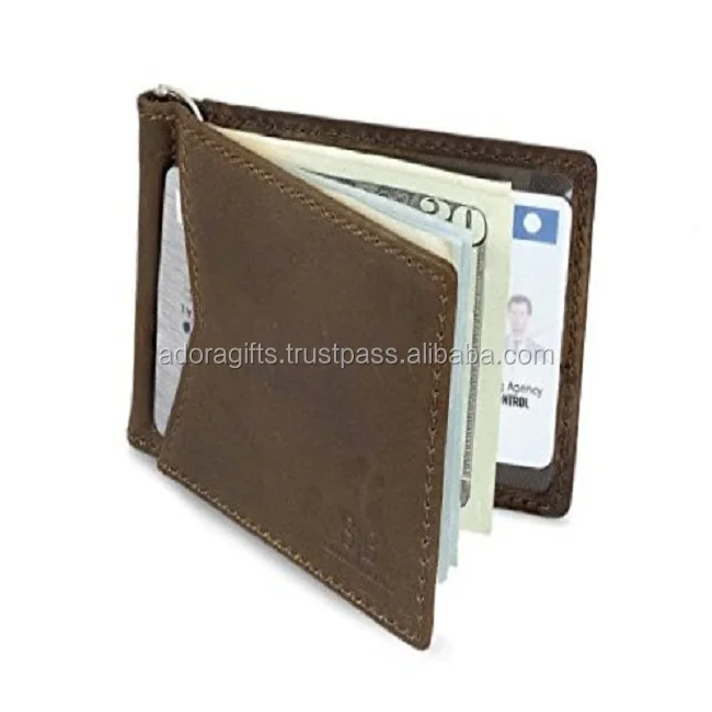 Source Hot Sales Money Clip Wallets New Leather Custom Logo Metal