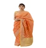 Orange brocade silk indian saree blouse party wear wedding designer bridal sari