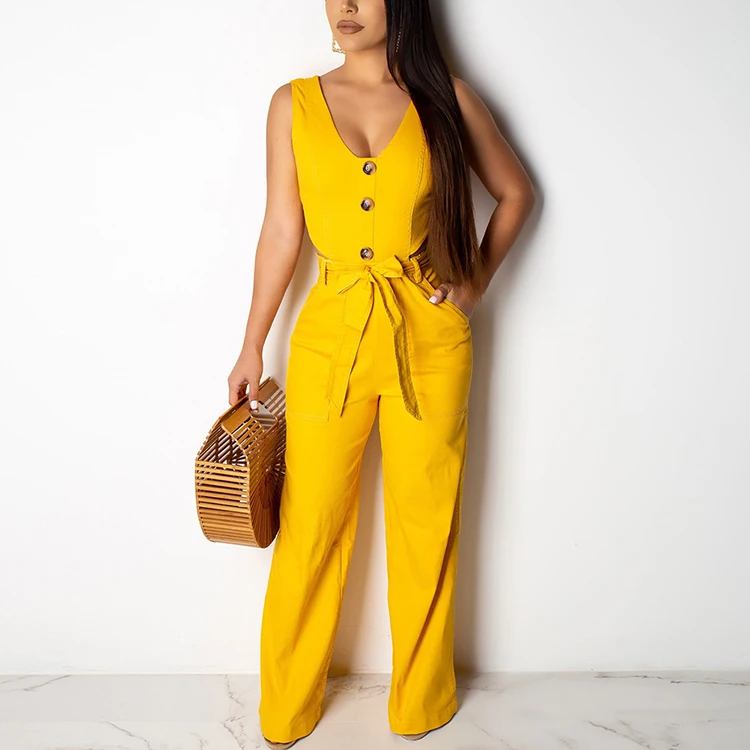 Solid Color Wide Leg Back Zipper Waist Belt V Neck Sleeveless Sexy Jumpsuit For Women
Solid Color Wide Leg Back Zipper Waist Belt V Neck Sleeveless Sexy Jumpsuit For Women