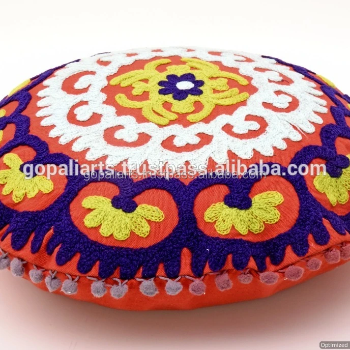 Suzani Embroidered Cushion Round Pillow Covers mandala rounded cushion cover