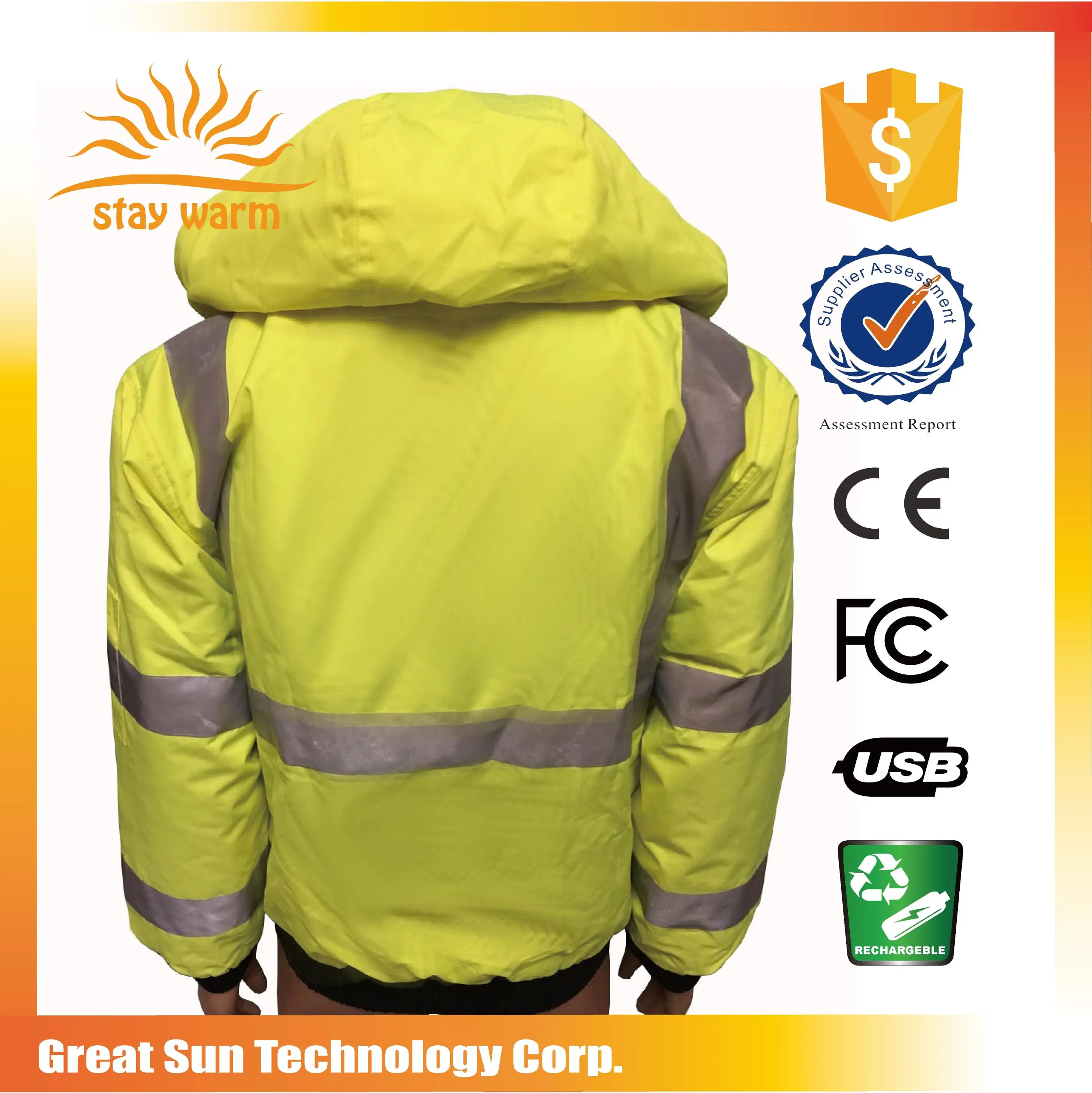 ANSI Approval Outdoor Quality High Visibility Reflective Safety heated Jacket From Taiwan Factory