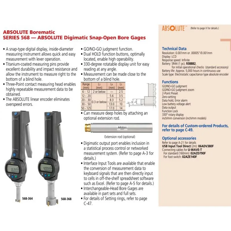 Mitutoyo Absolute Borematic Series Absolute Digimatic Snap Open