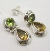 925 Solid Silver Genuine PERIDOT & CITRINE 2 STONE Studs Posts Earrings 0.8" Fashion Handmade Ethnic Thailand Jewellers Supplier