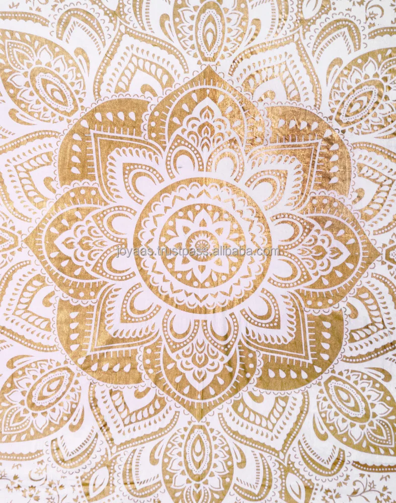 Twin Golden Ombre wall hanging Gold Dorm Decor Mandala Tapestry Metallic Hippy