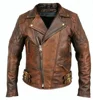 Classic Diamond Motorcycle Biker Brown Distressed Vintage real Leather Jacket