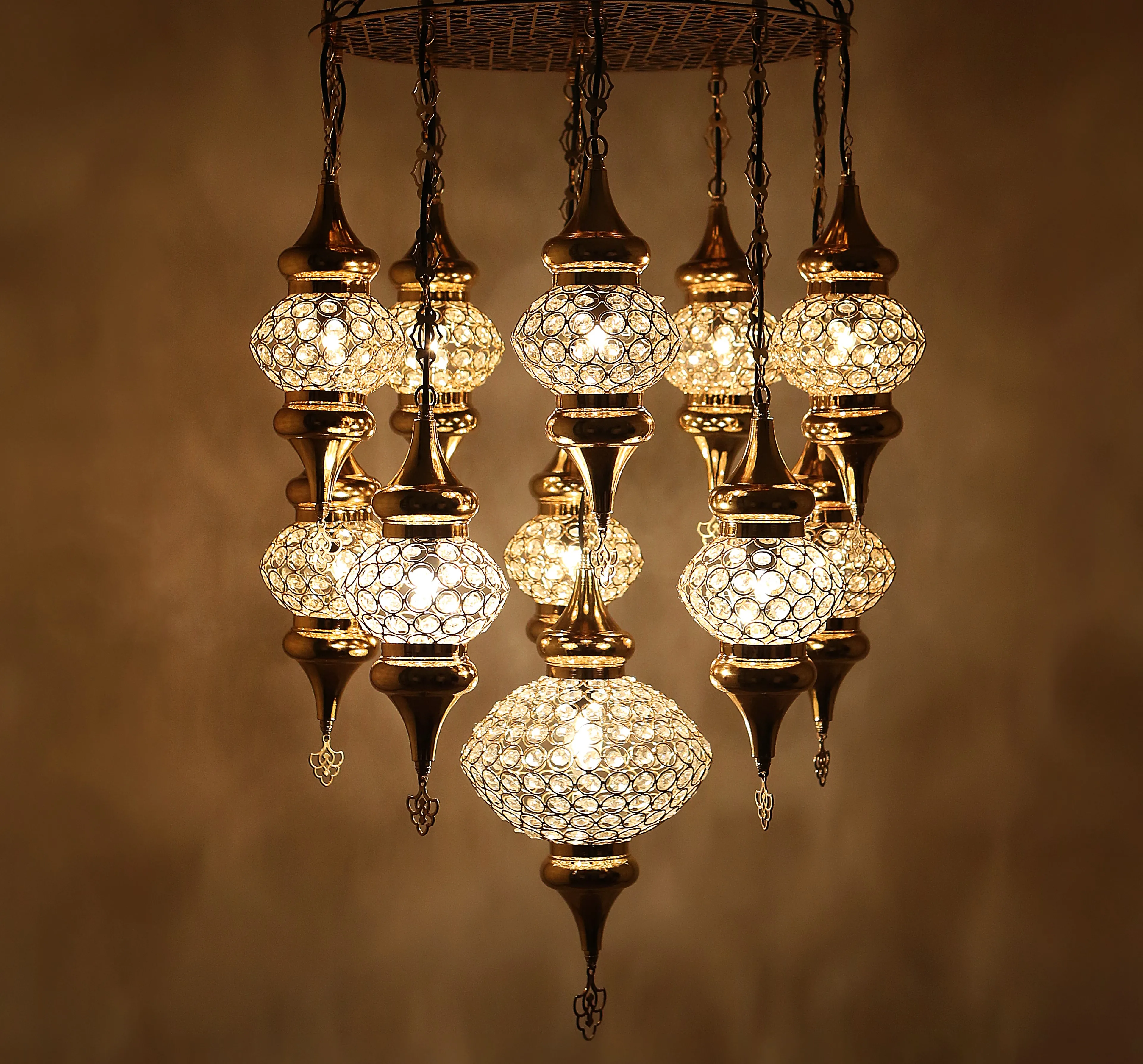 Elegant Gold Design Crystal Stony Chandeliers With No 2 Size 11