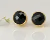 Earring fashion jewelry round shape checker cut natural black onyx gemstone earrings womans studs