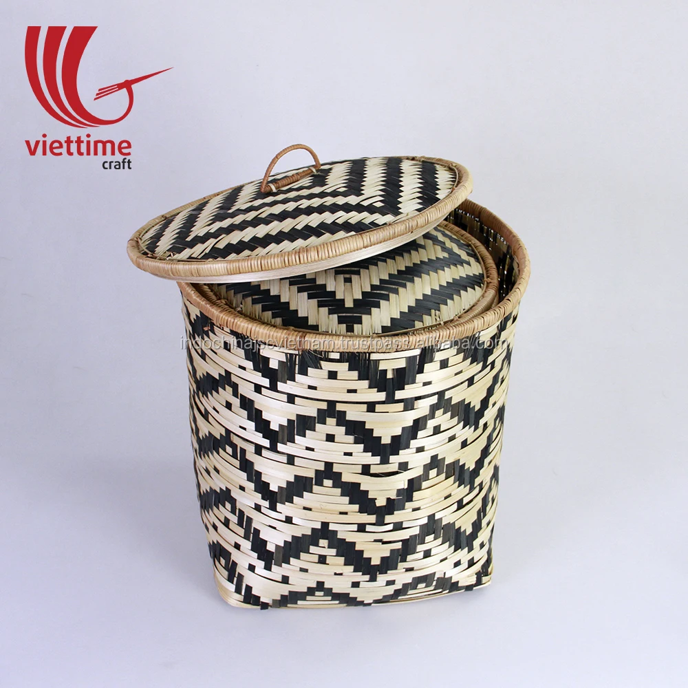 wholesale natural bamboo basket weaving with lid/bamboo storage