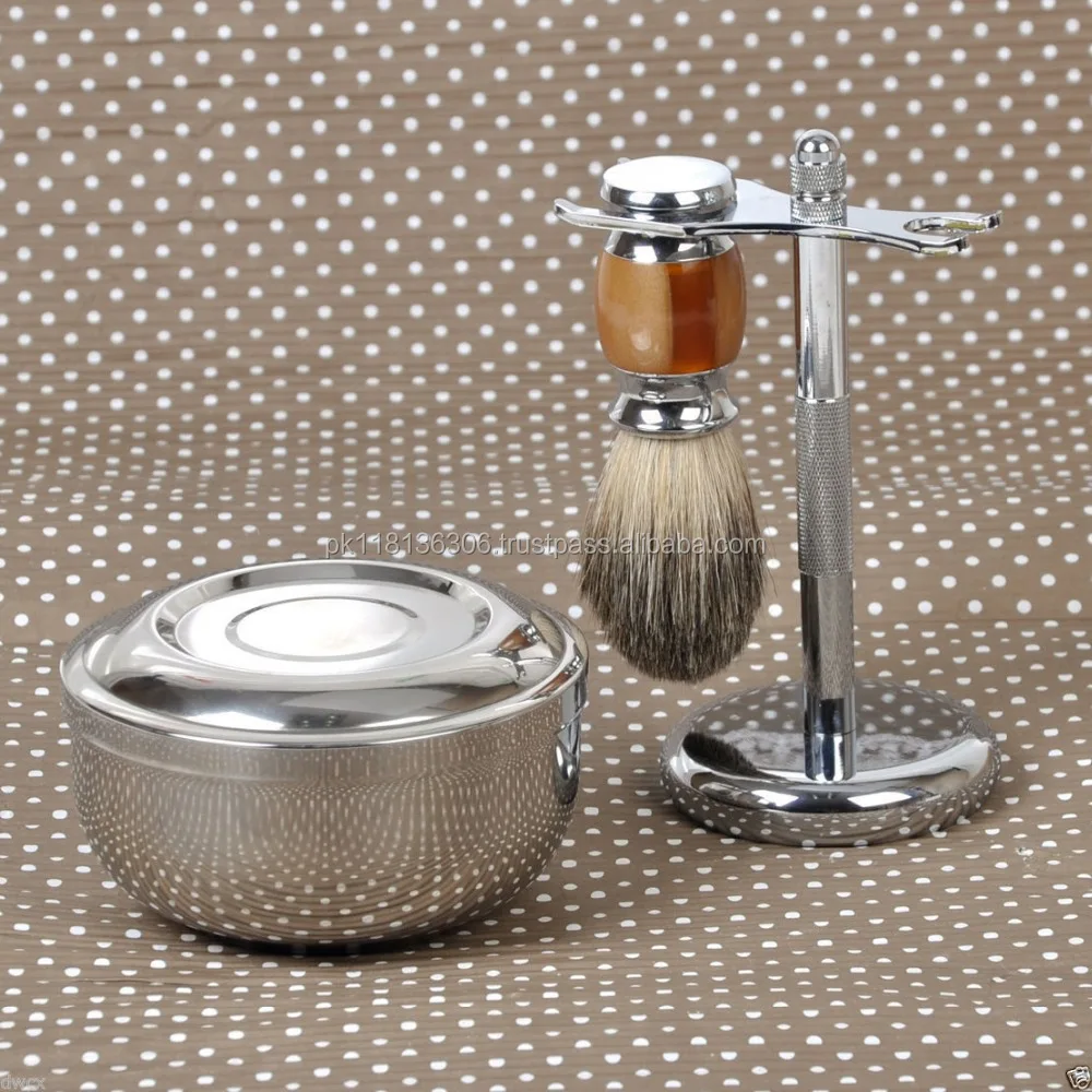 men luxury shaving kit all in set wood razor brush stand bowl