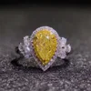 925 Sterling Silver Jewelry Yellow Cubic Zirconia Diamond Pear Shape Rhodium Engagement Halo Diamond Ring