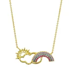 Antique Bronze Gold Plated Rhinestone Pendant Rainbow And Cloud Necklace