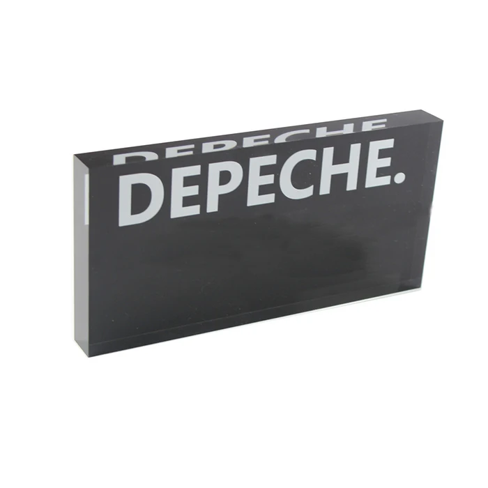 grey printed acrylic logo block logo brick thick plexi material make acrylic paperweights stand