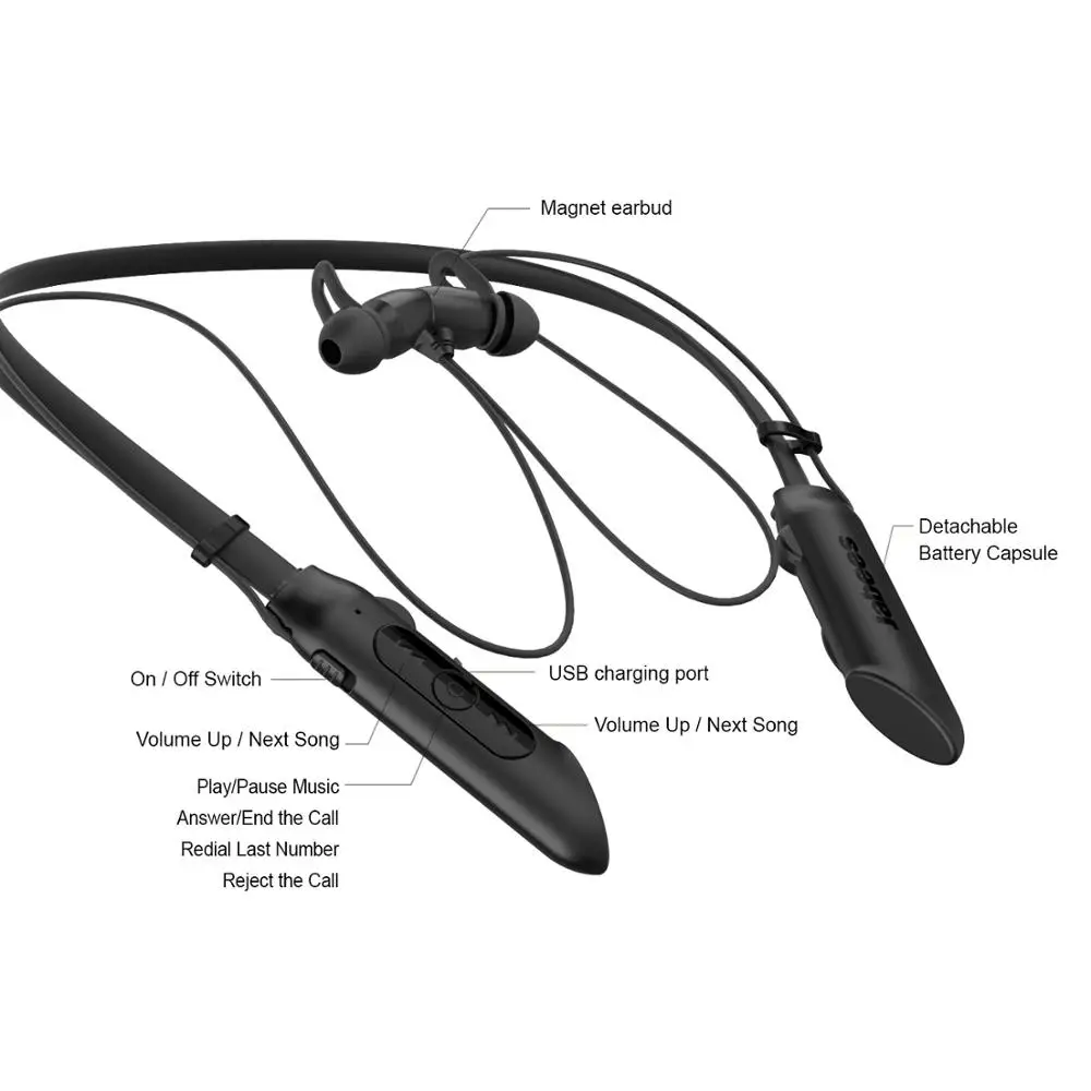 Professional Retractable Magnetic Headset Bluetooth Neckband Headphones Noise Cancelling Wireless Running Earphones With Mic - ANKUX.COM