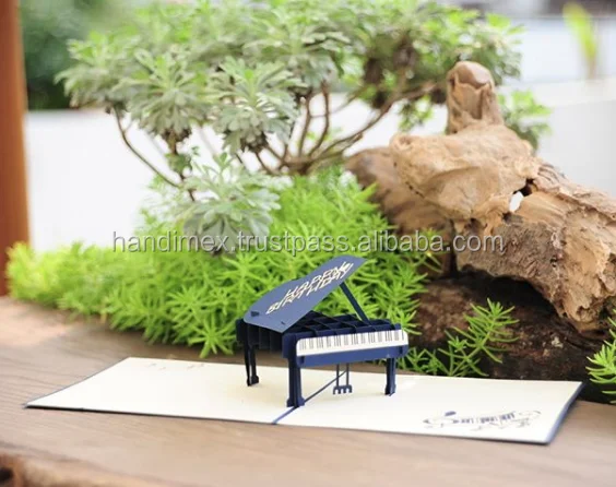 Custom Amazing 3D เปียโน Pop Up Card, สะสมการ์ดอวยพร, Kirigami สำหรับวันเกิด