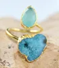 Natural Sky Blue Geode Druzy Aqua Chalcedony Ring 24k Gold Plated Adjustable Gemstone Wholesale Jewelry