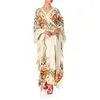 Crossover embellished Print Kaftan Tie Wrap front style Long dress perfect woman kimono Contrast trims waist party dress