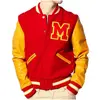 New Custom Men Regular Fit Streetwear M Logo Letterman Varsity Red Yellow Jacket For Men