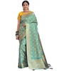 Designer Turquoise Color Silk Embroidered Saree