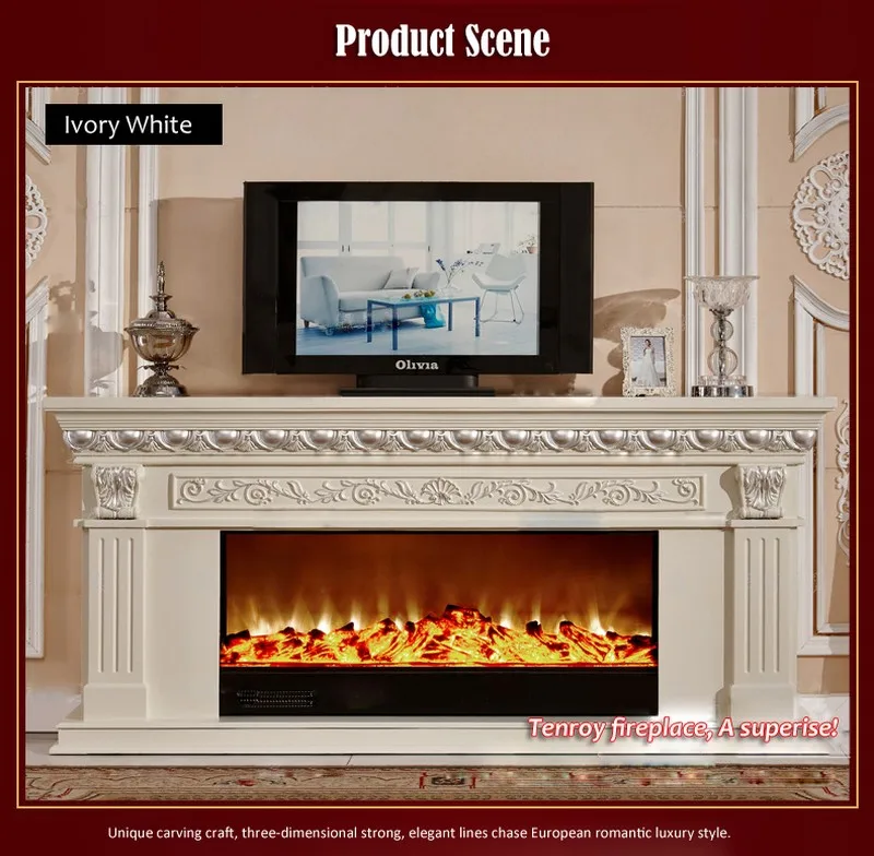Luxurious 2m Log Dimensional Carved Tv Standing Electric Fireplace