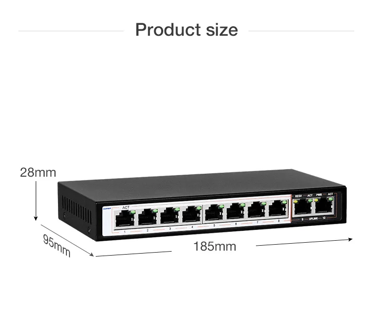 Fast Ethernet PoE Switch size
