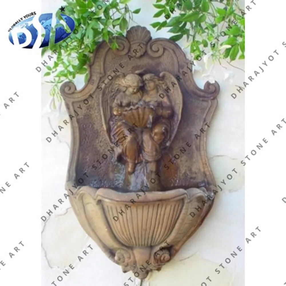 wall hanging carved stone fountain brown and coffee color dark small and medium size water spring for decoration purpose