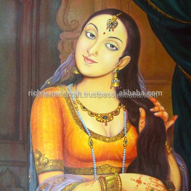 Jaipur Rajasthani indio galería de arte India hermosa mujer niña reina aceite de pintura de la lona