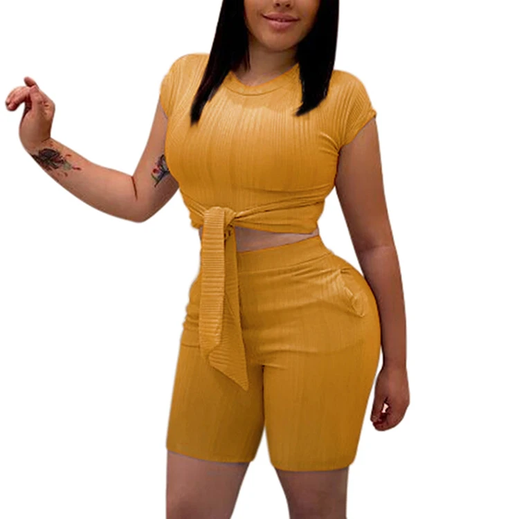 Light Yellow Sliming Jumpsuit Women Short Sleeve Bodycon Jumpsuit Two Piece Set Round Collar
Light Yellow Sliming Jumpsuit Women Short Sleeve Bodycon Jumpsuit Two Piece Set Round Collar