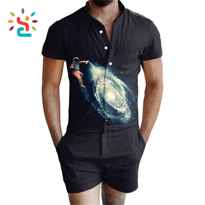 premium quality organic cotton romper mens 3d full printed black