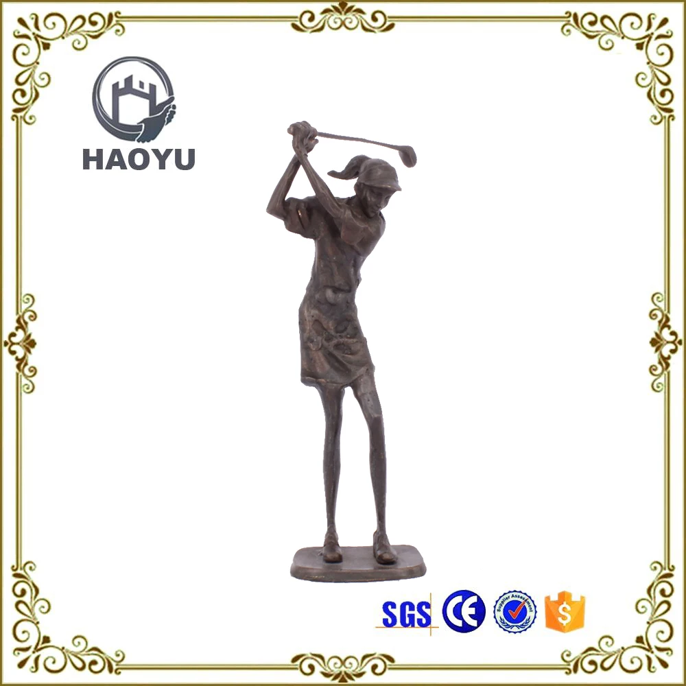 Casting Iron Metal Art Handicrafts Small Bronze Women Playing Golf