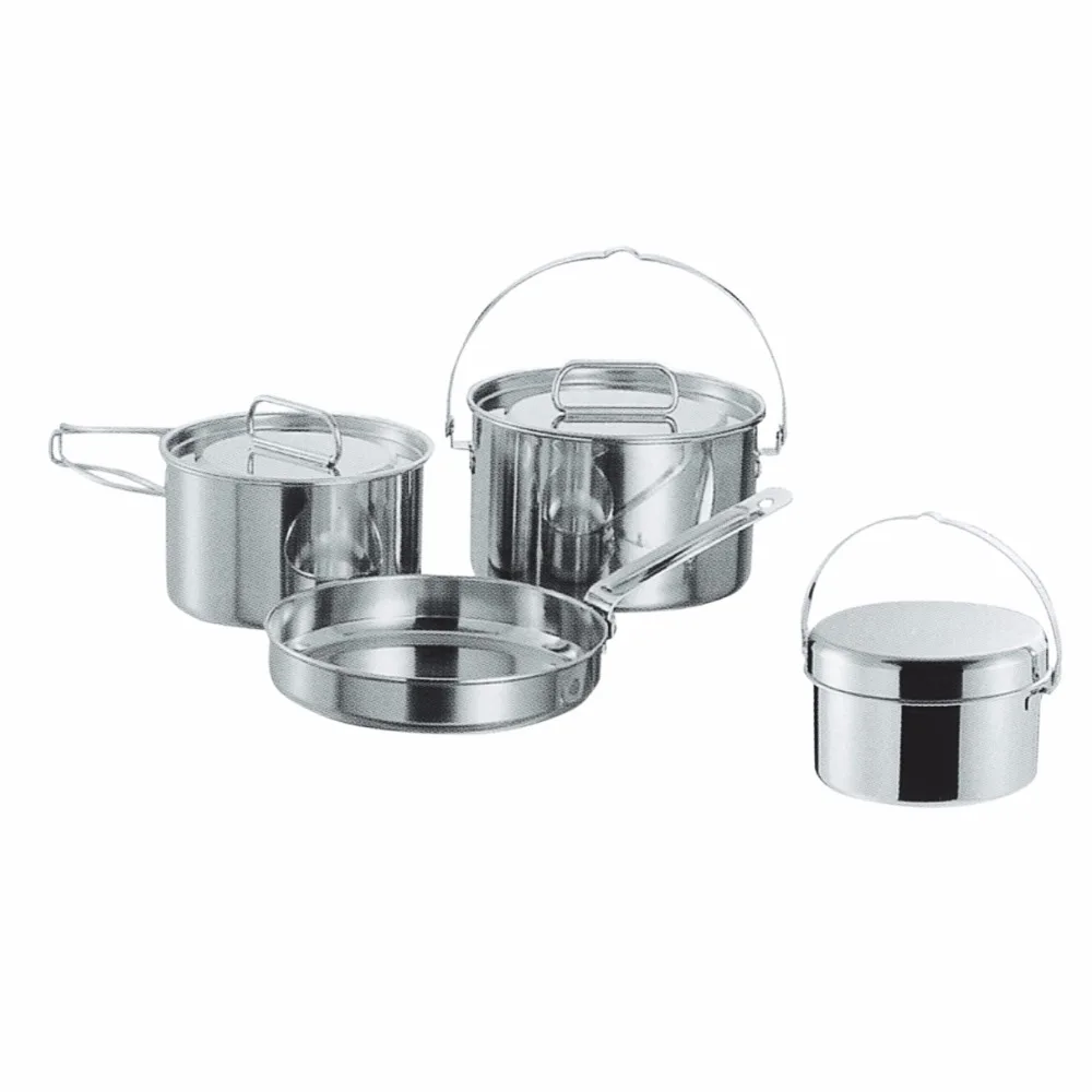 Stainless Steel Hiking Kitchenware and Cookware with with Foldable Handle