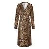 Double breasted leopard print trench women Long coat Outerwear