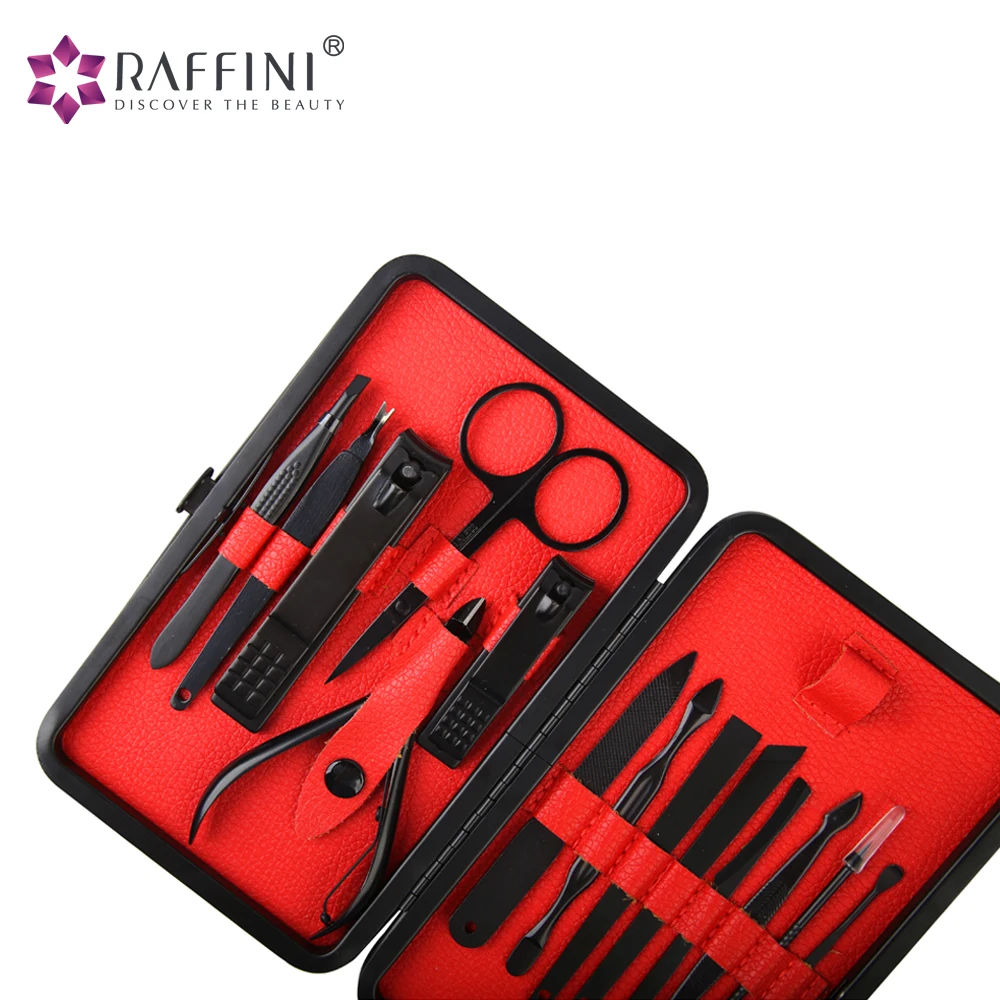 Free sample stainless steel black nail care 14pcs manicure tools