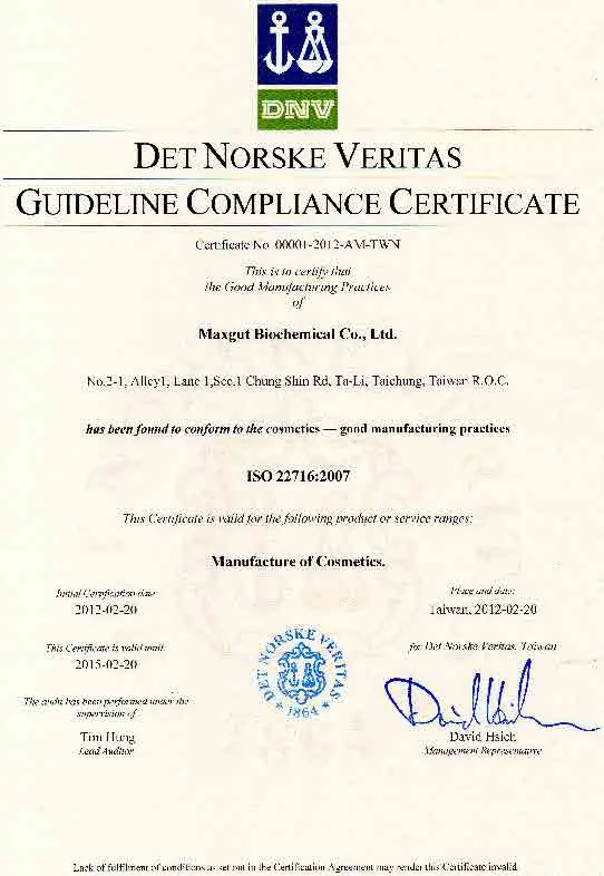 iso 22716:2007 dnv this is to certify that the good