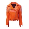 Real Sliver Ladies Fashion Studded Leather Jacket