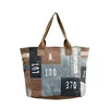 Women Fashion Casual Tote Leather Handle Bag Canvas Patchwork Handbag Shopping Bag