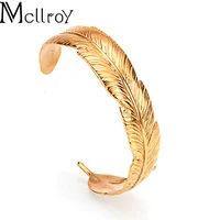 

Mcllroy 2019 Fashion Cuff Bracelets For Men women Stainless Steel Bangles Golden Feather Bangle Jewelry