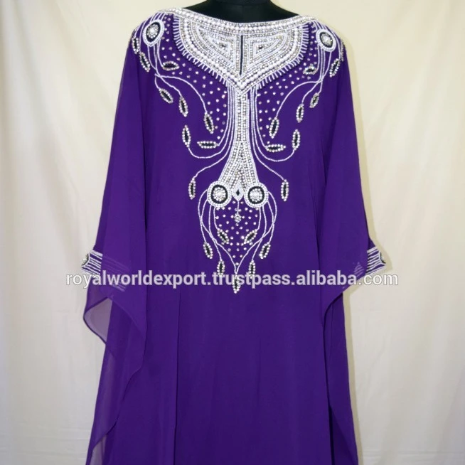 Jalabia Wholesale Real Islamic Dress New Beaded Blue Long Evening Dress Long Sleeve Muslim Evening Dress Kaftan